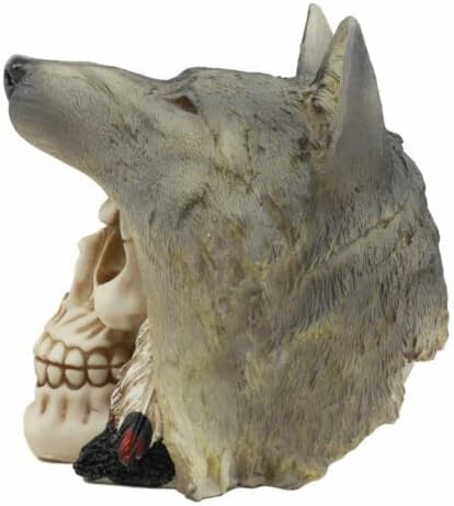 Grey Wolf Warrior Skull Figurine
