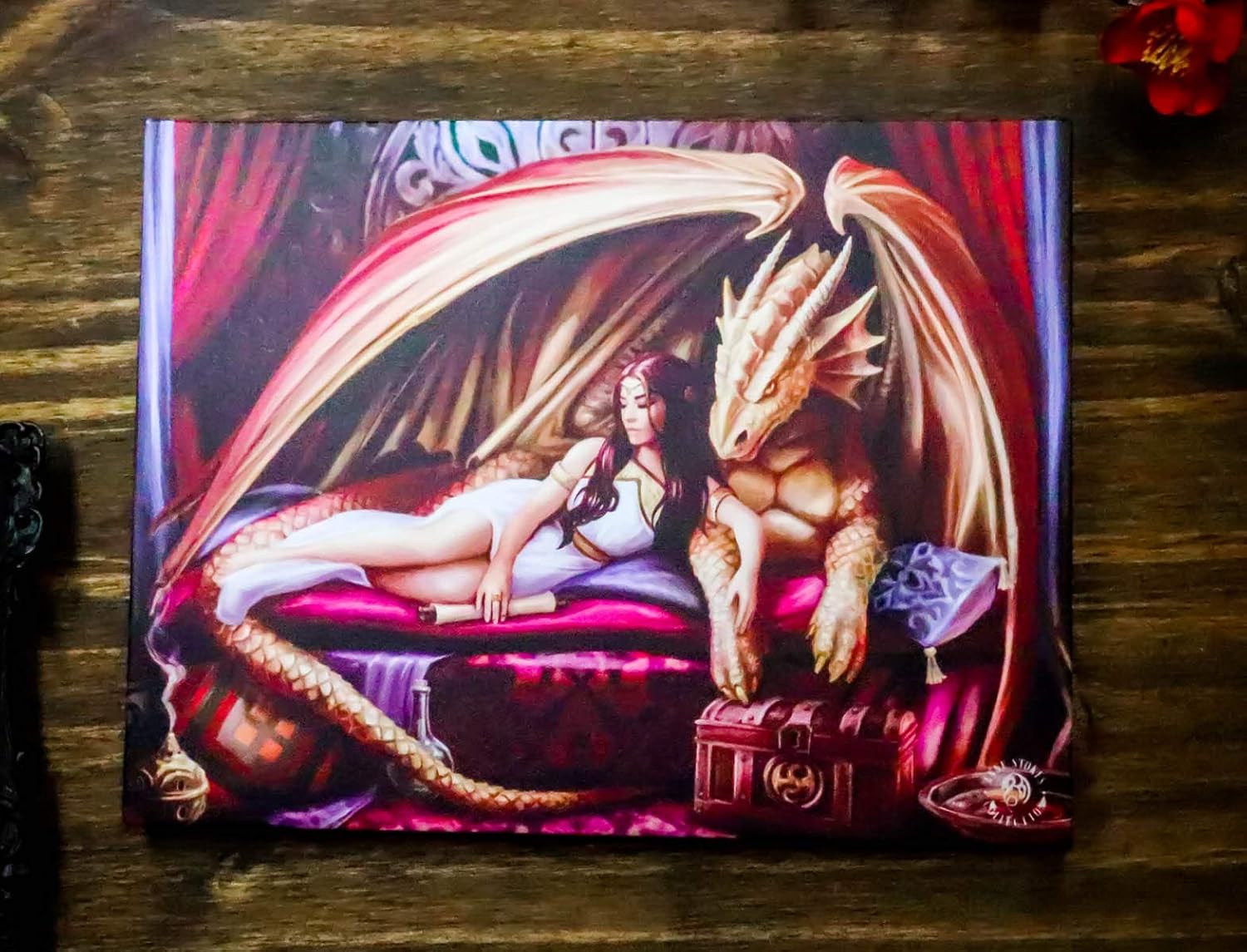 Inner Sanctum Maleficent Queen with Dragon King Canvas Framed Wall Art Wall Plaque - Anne Stokes - 7.5" W x 9.85"
