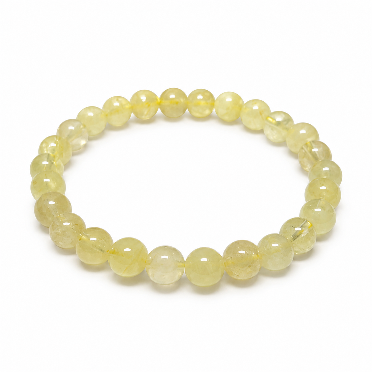 7-8mm Lemon Quartz Beaded Bracelet on white background