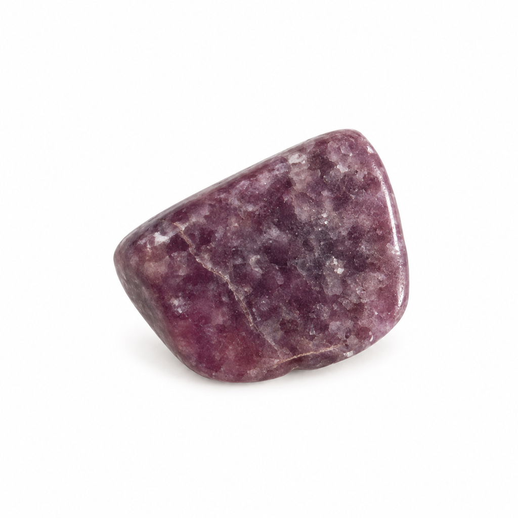 Close-up of the Libra set's purple Lepidolite tumble