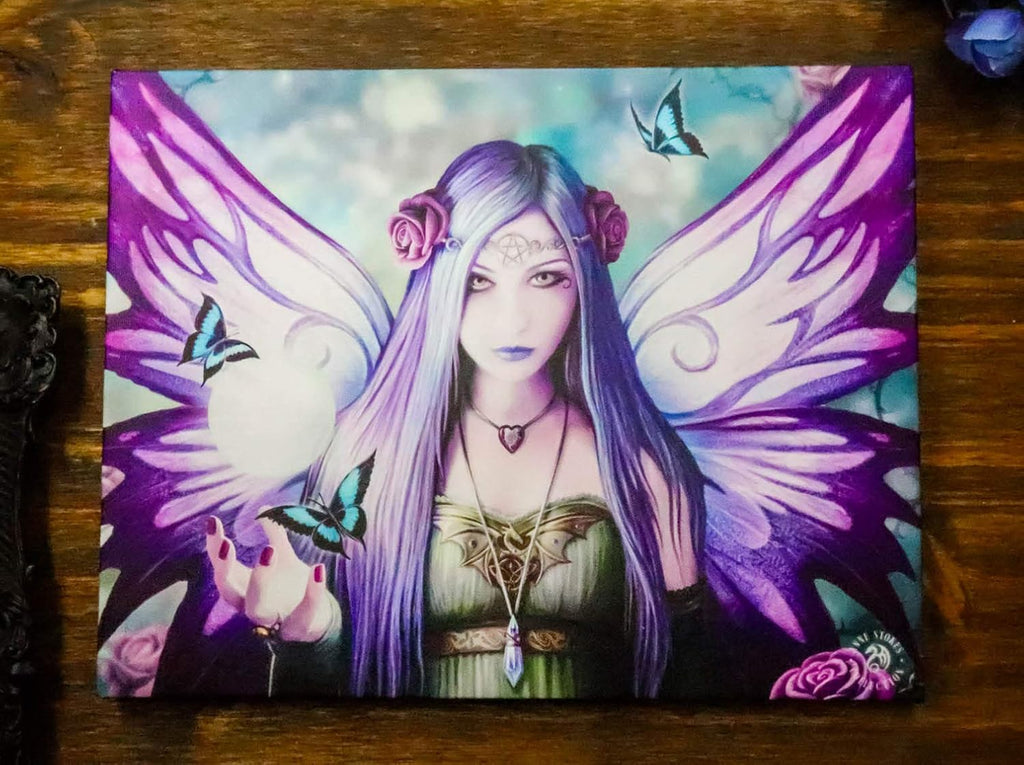 Mystic Aura Butterfly Fairy Canvas Framed Wall Art Wall Plaque - Anne Stokes - 7.5" W x 9.85"