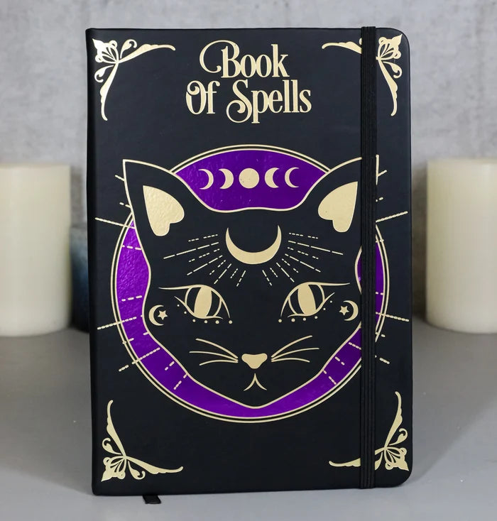 Mystic Mog Cat Book Of Spells Lined Pages Hard Cover Journal Book With Bookmark And Cord