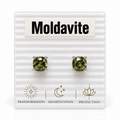 Moldavite Large Square Faceted Stud Sterling Earrings - Transformation, Manifestation, Protection