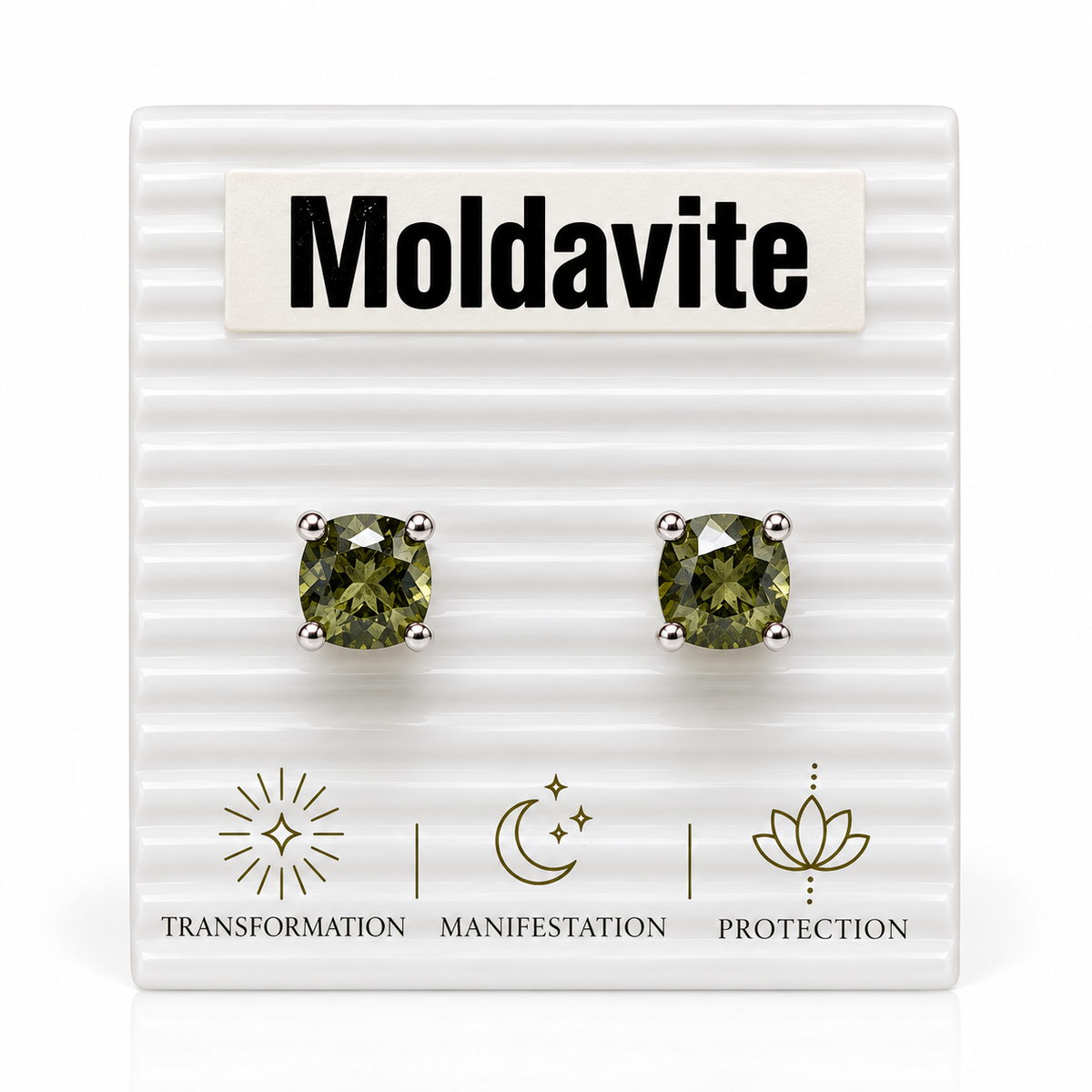 Moldavite Large Square Faceted Stud Sterling Earrings - Transformation, Manifestation, Protection