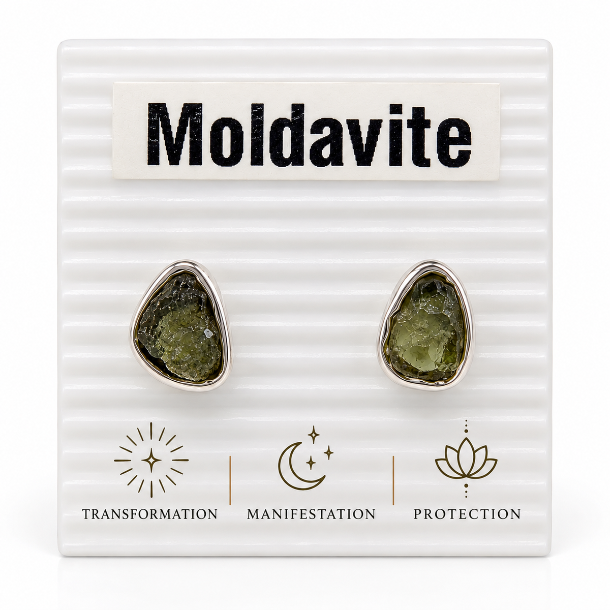 Moldavite Post Earrings Sterling Silver - Transformation, Manifestation, Protection