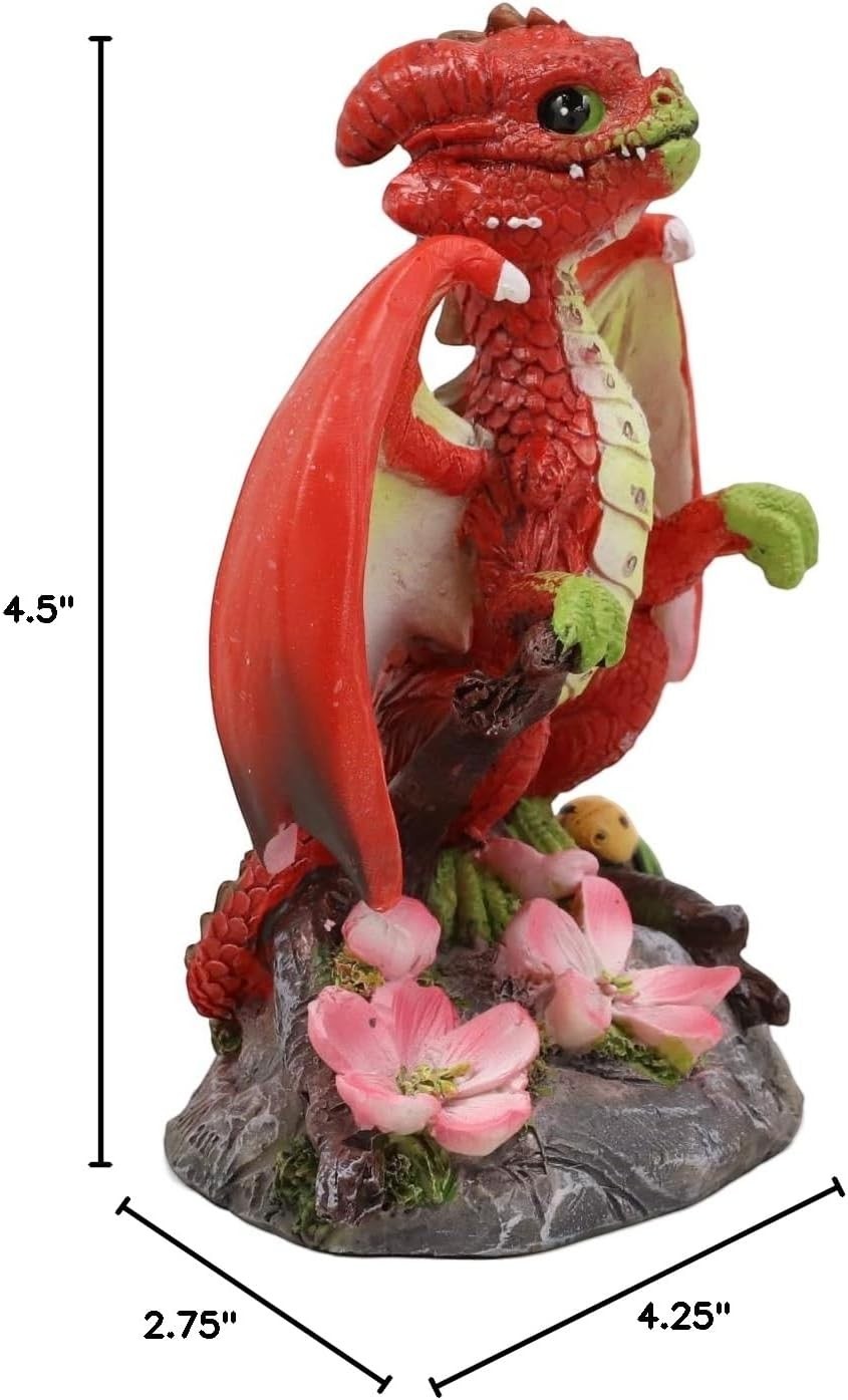 My Store Green Thumb Garden Fruits Apple Dragon figurine by Stanley Morrison. Red dragon with green accents, pink blossoms, and textured scales.