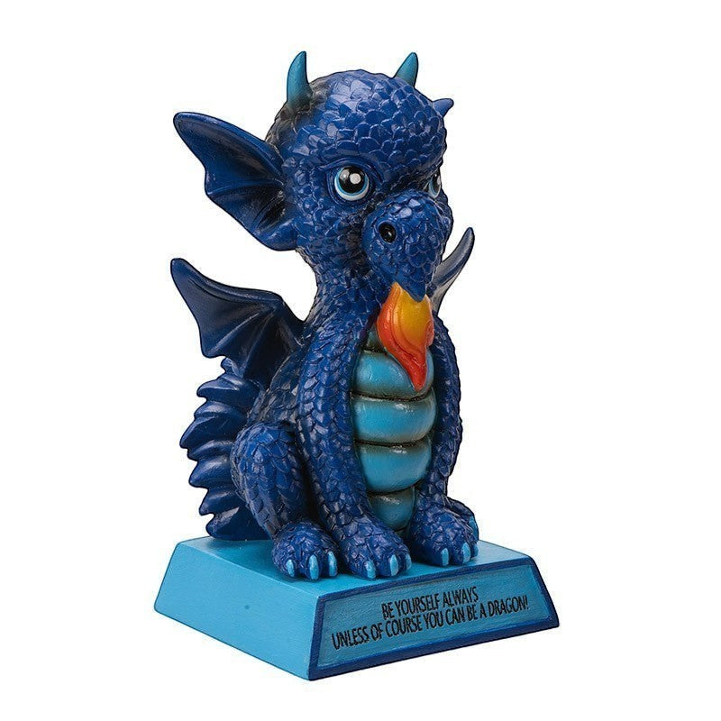 My Store blue dragon figurine with flame detail and inspirational quote on base.