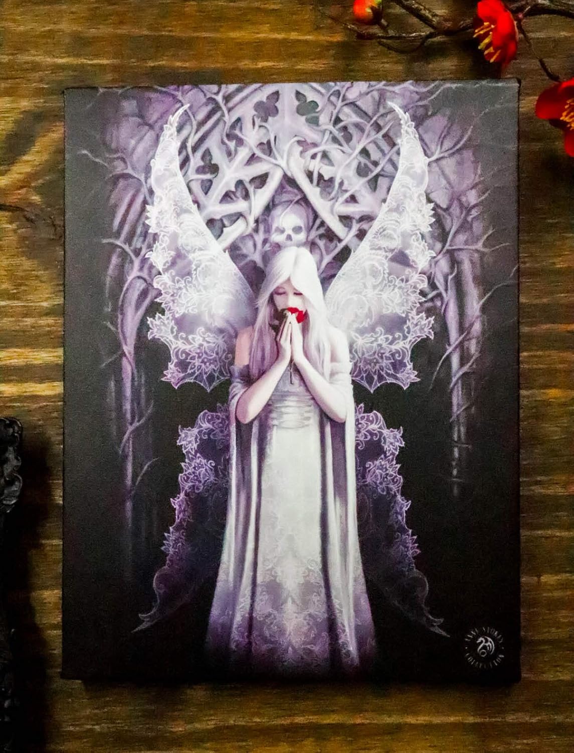 Only Love Remains Bridal Skull Fairy Canvas Framed Wall Art Wall Plaque - Anne Stokes - 7.5" W x 9.85"