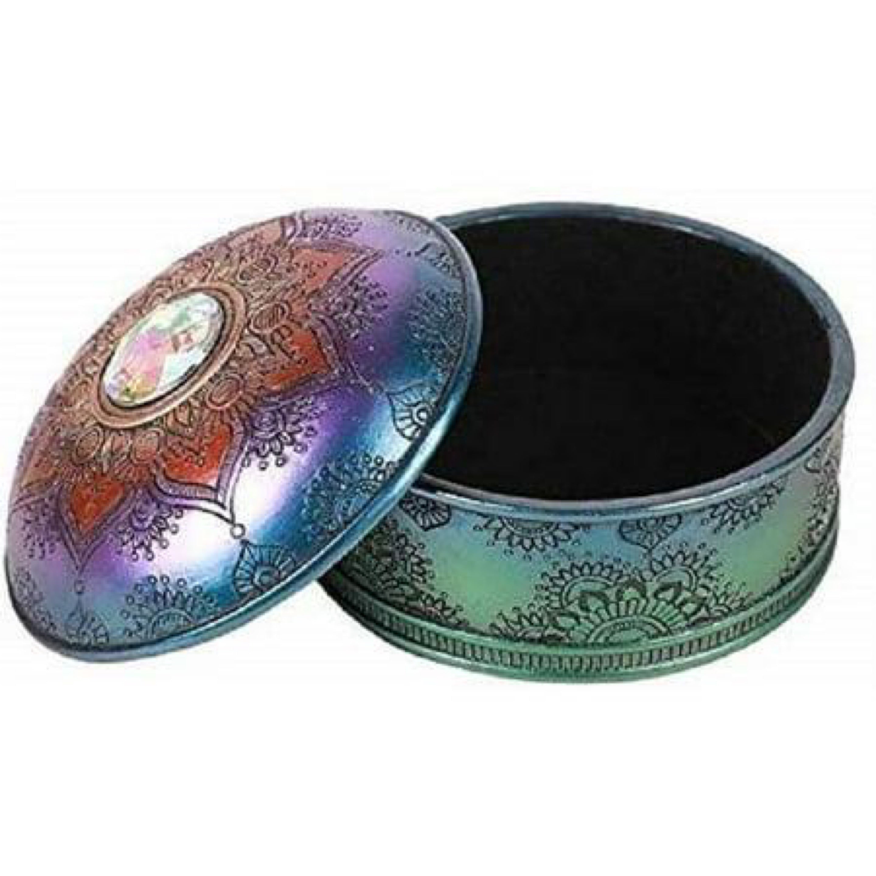 Chakra Rainbow Buddhist Mandala Wheel and Glass Cabochon Decorative Jewelry Box