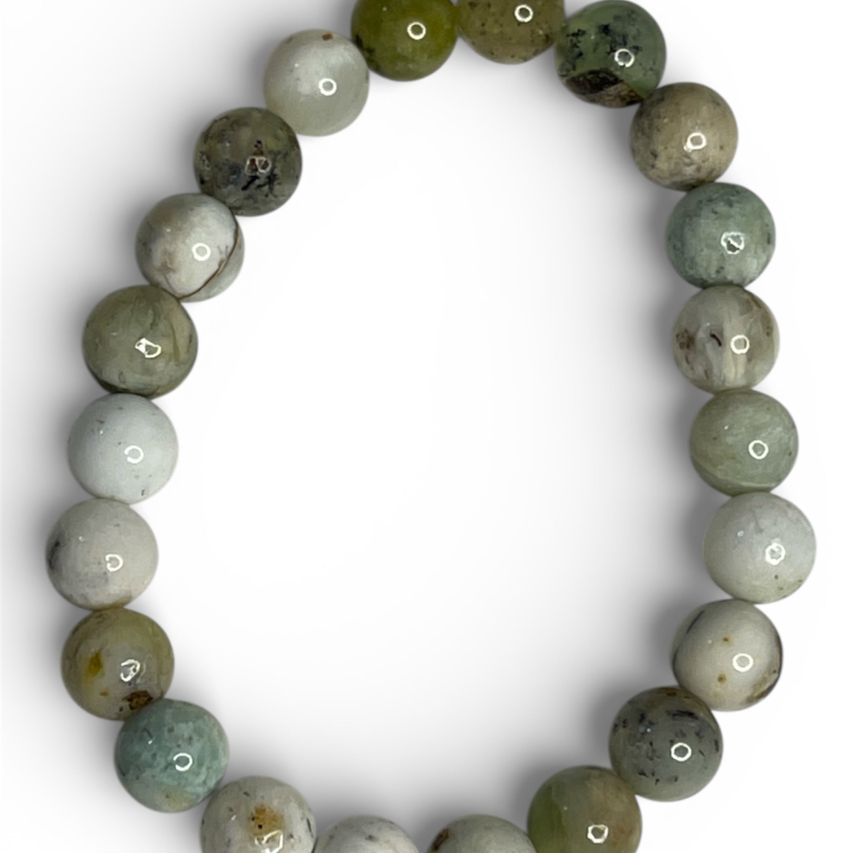 8mm Green Dendritic Opal Beaded Bracelet