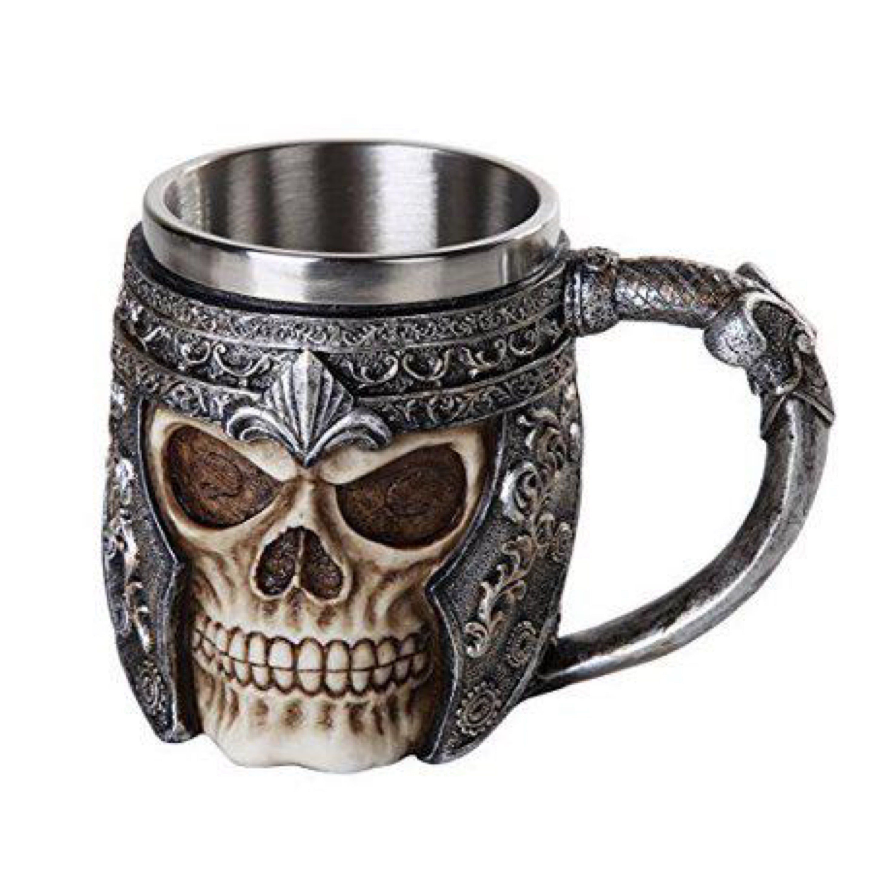 Medieval Time Helmet Viking Warrior Skull Head 11oz Stainless Steel Stern Tankard Drinking Mug for Beer