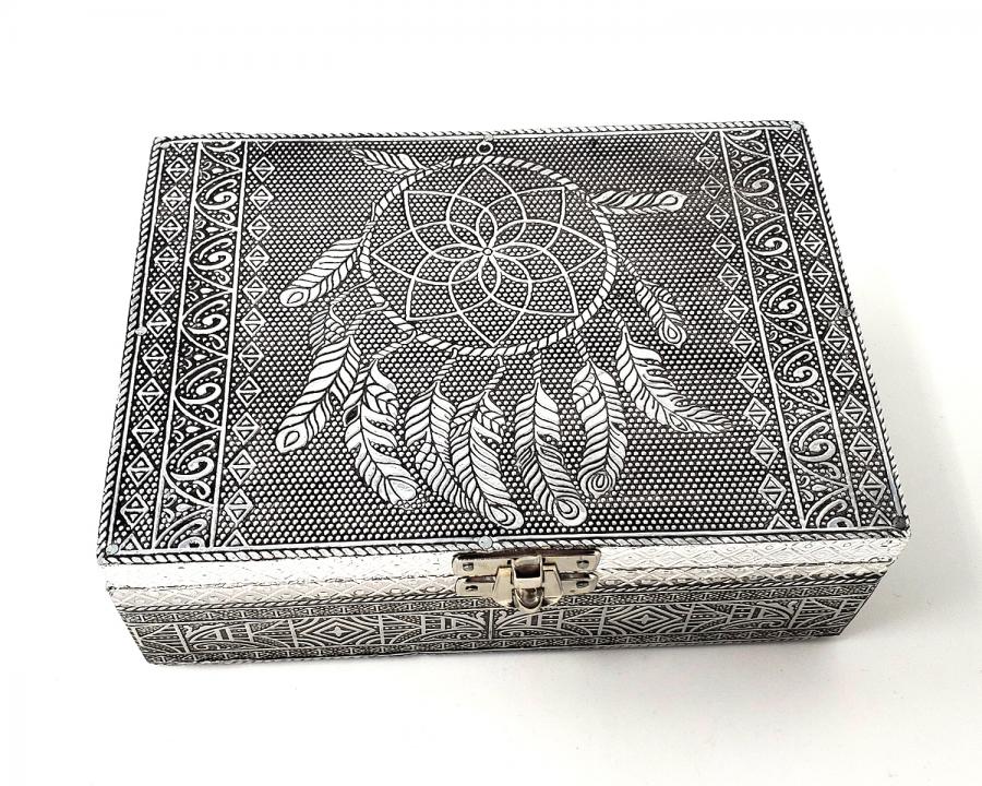 Dream Catcher Carved Metal over Wood Box with latch