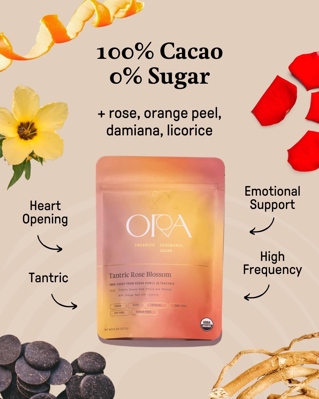 ORA Tantric Rose Blossom Enhanced Ceremonial Cacao