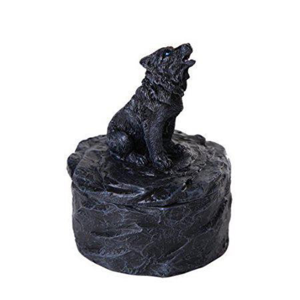 Lone Majestic Wolf Mini Resin Trinket Box 3.15 inches Tall (Black Wolf)