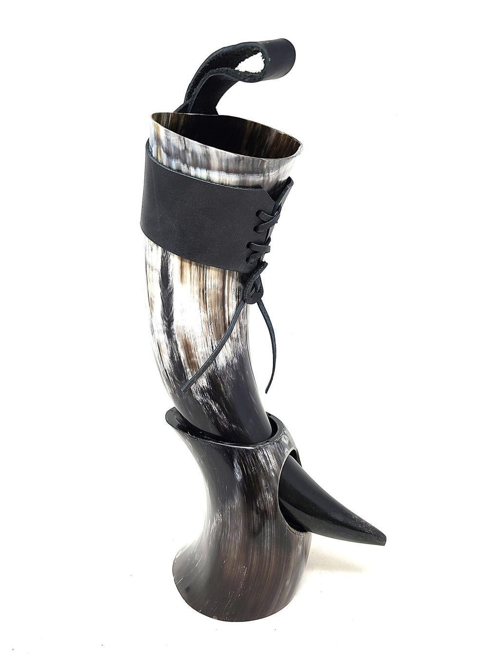 Authentic Medieval Viking Drinking Horn 24oz with Stand - Includes Handcrafted Leather Frog