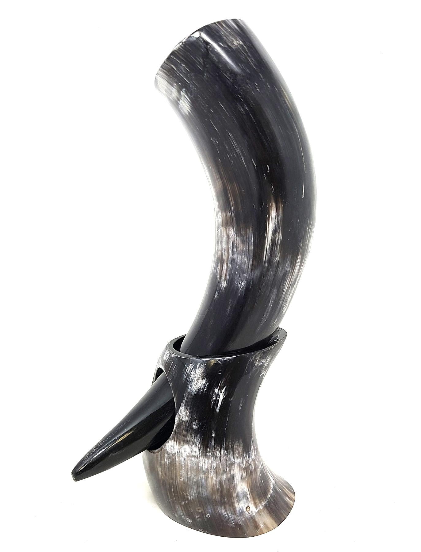 Authentic Medieval Viking Drinking Horn 24oz with Stand - Includes Handcrafted Leather Frog