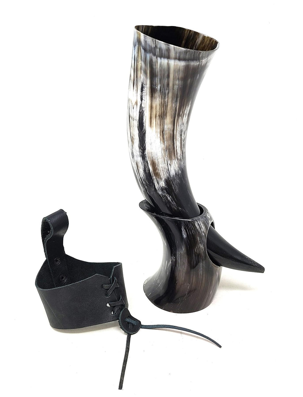 Authentic Medieval Viking Drinking Horn 24oz with Stand - Includes Handcrafted Leather Frog