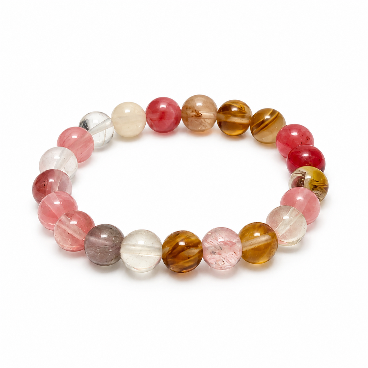 8mm Pink Fluorite Bracelet on white background