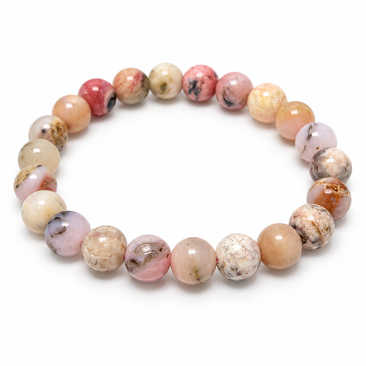 8mm Pink Opal Beaded Bracelet on white background