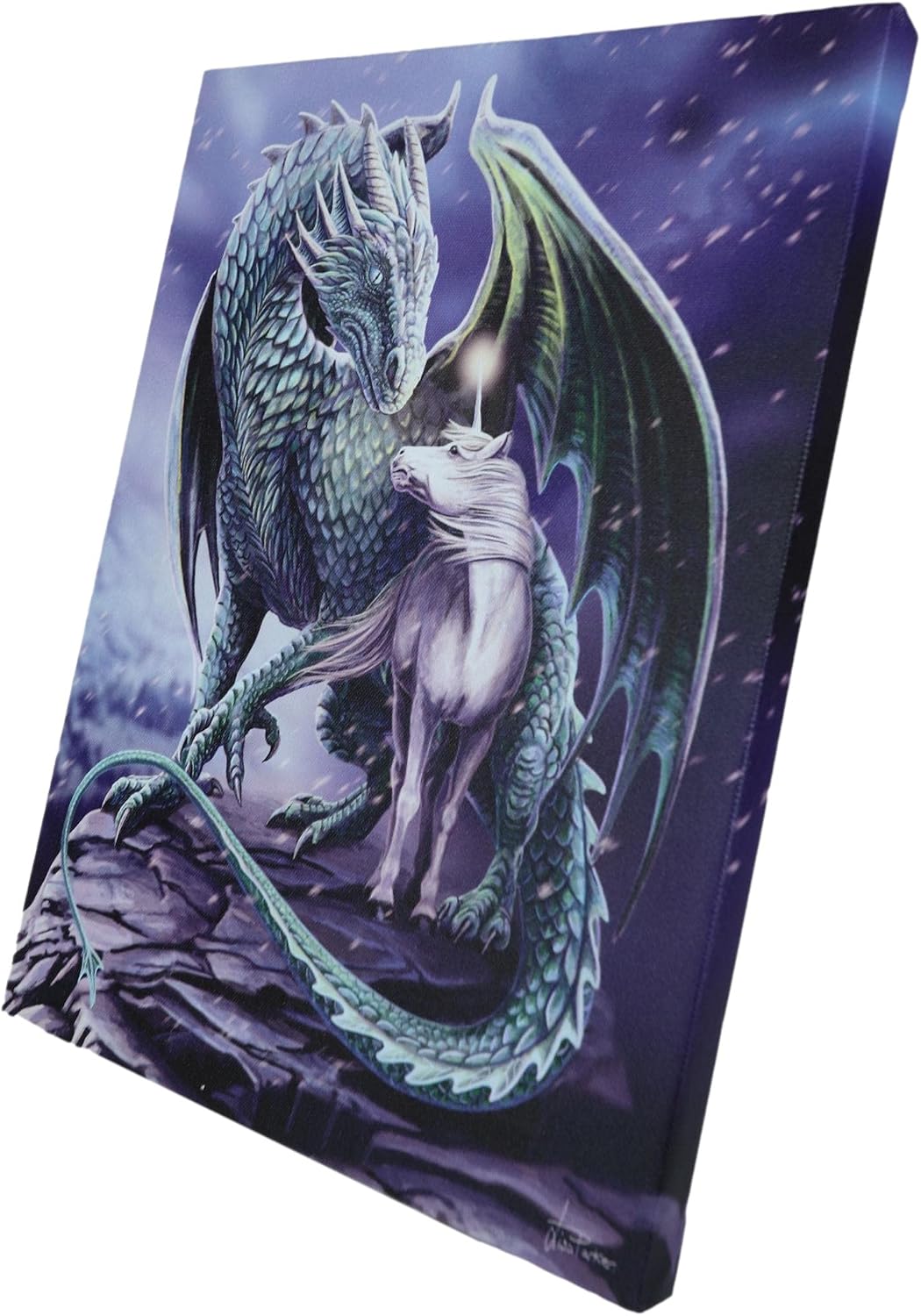Protector Of Magick Dragon With Unicorn Canvas Framed Wall Art Wall Plaque - Lisa Parker - 7.5" W x 9.85"