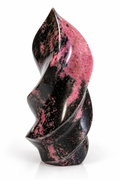 Rhodonite Flame crystal carving, 7.25 inches tall