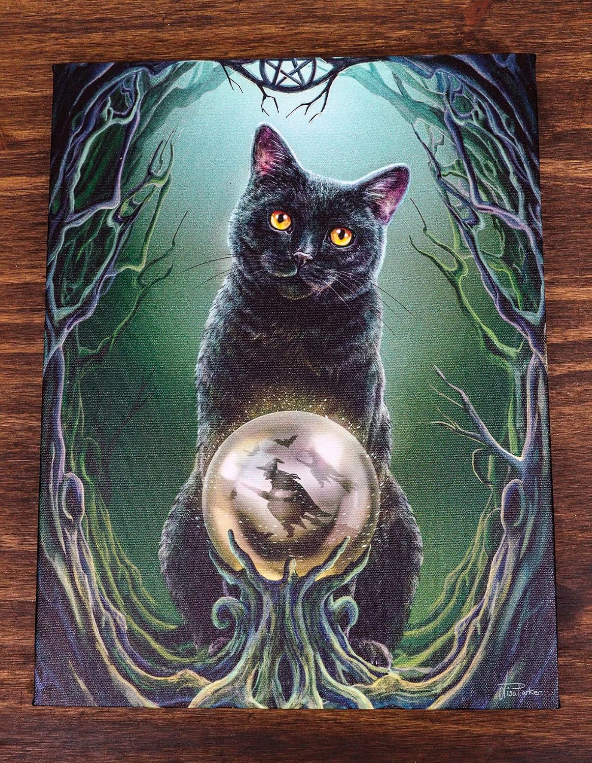 Rise Of The Witches Black Cat Scrying Canvas Framed Wall Art Wall Plaque - Lisa Parker - 7.5" W x 9.85"