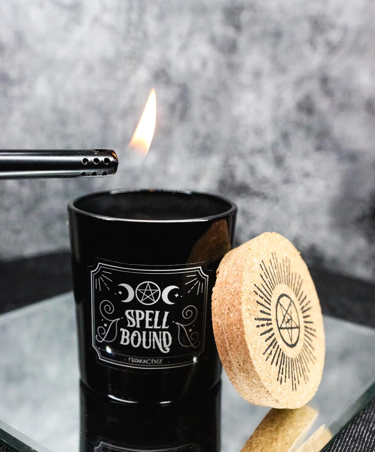 Wicca Mystic Midnight Ritual Scented Pillar Candle with Cork Lid Witchcraft New Age Apothecary Celestial Home Fragrance Aromatherapy (Spell Bound Triple Moon Frankincense)