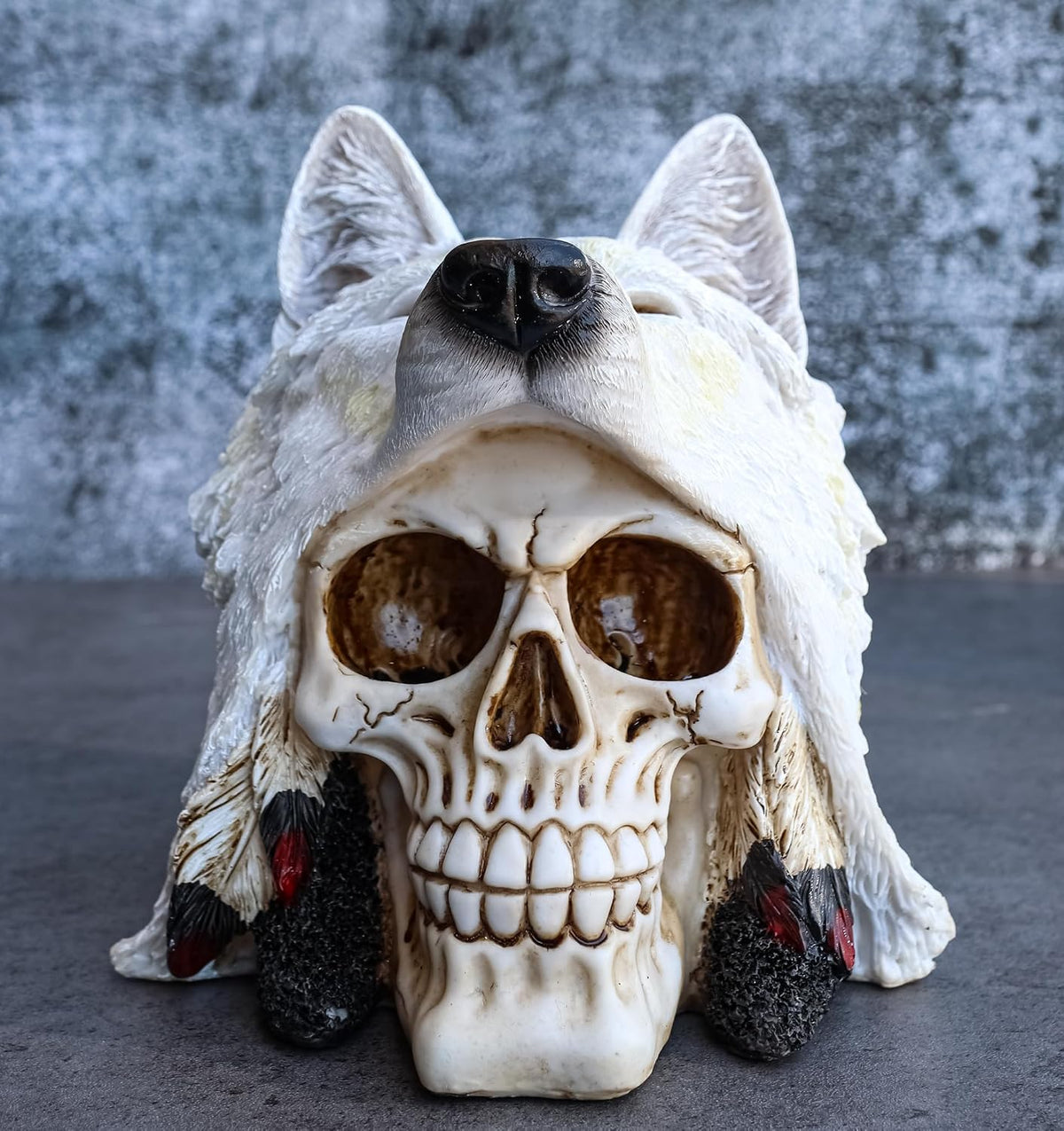 White Wolf Warrior Skull Figurine