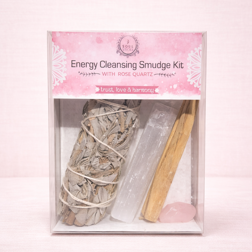 Energy Cleansing Smudge Kit with Rose Quartz