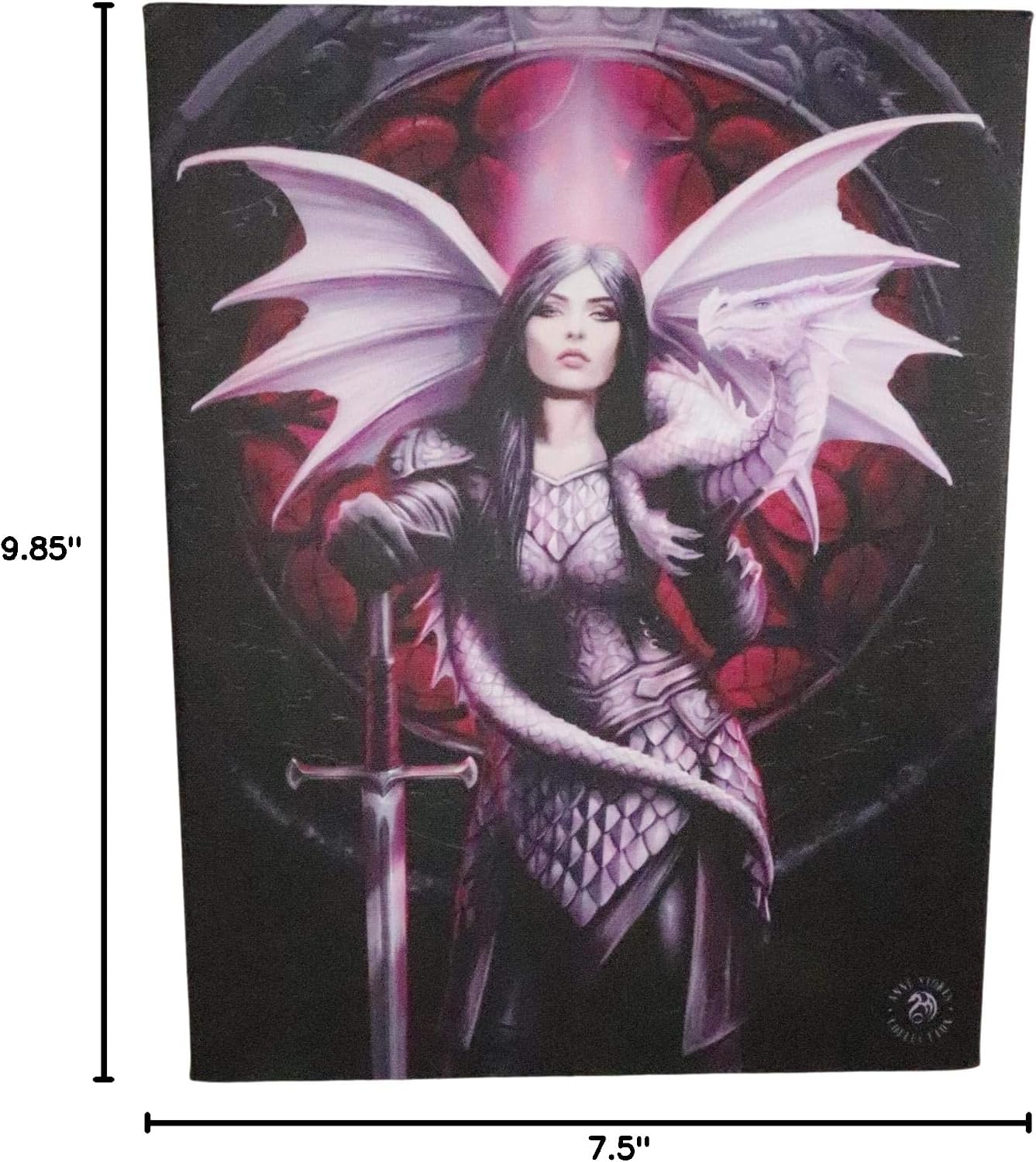 Valour Warrior Knight Queen With Dragon Canvas Framed Wall Art Wall Plaque - Anne Stokes - 7.5" W x 9.85"