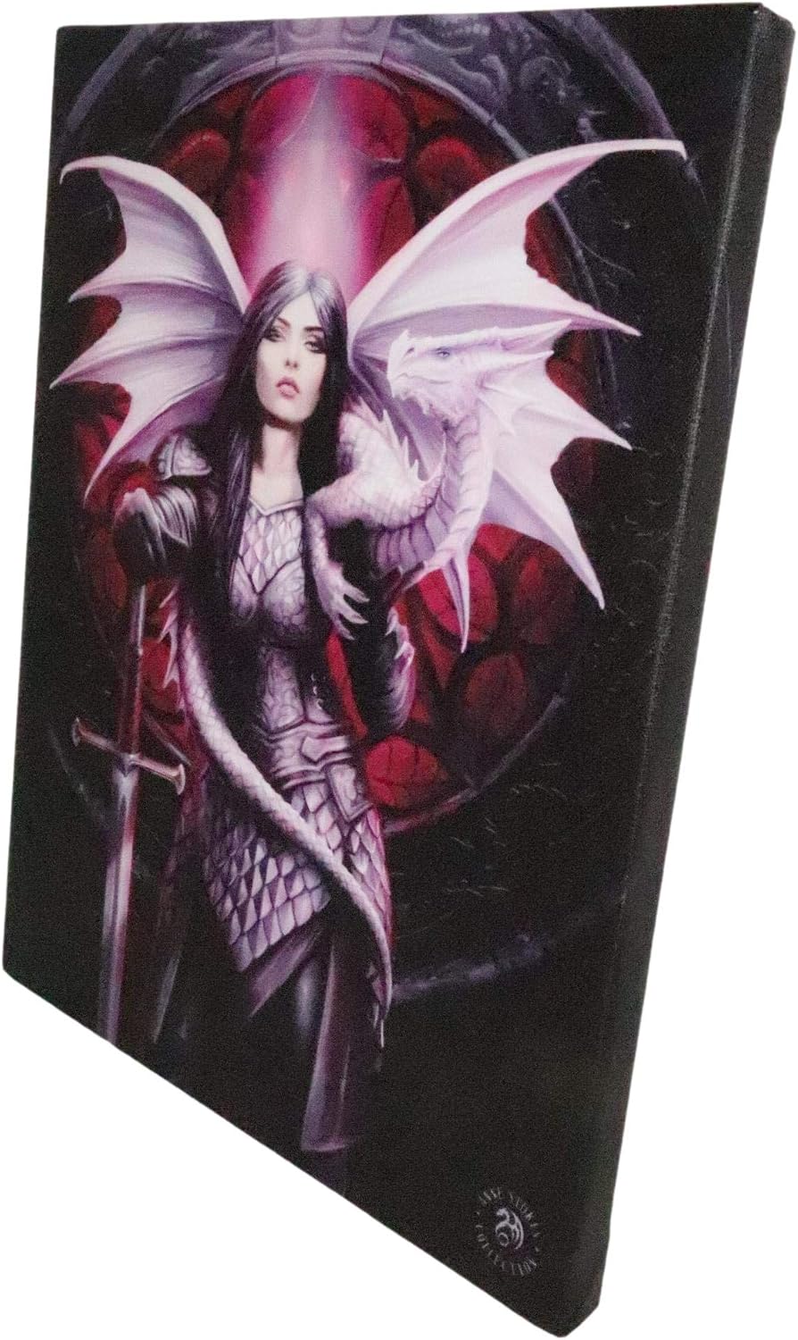 Valour Warrior Knight Queen With Dragon Canvas Framed Wall Art Wall Plaque - Anne Stokes - 7.5" W x 9.85"